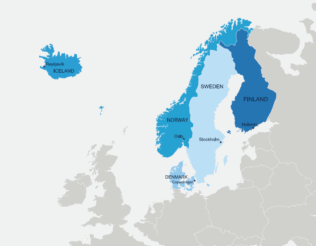 Scandinavian countries. Норвегия Швеция Финляндия на карте.