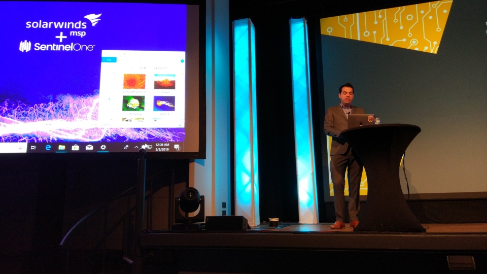 Daniel Bernard, CMO SentinelOne demos threat detection and response. A new partnership with SolarWinds MSP was announced today
